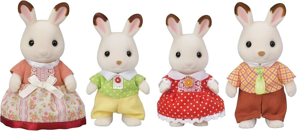 Calico Critters Chocolate Rabbit Family - Set of 4 Collectible Doll Figures for Children Ages 3+