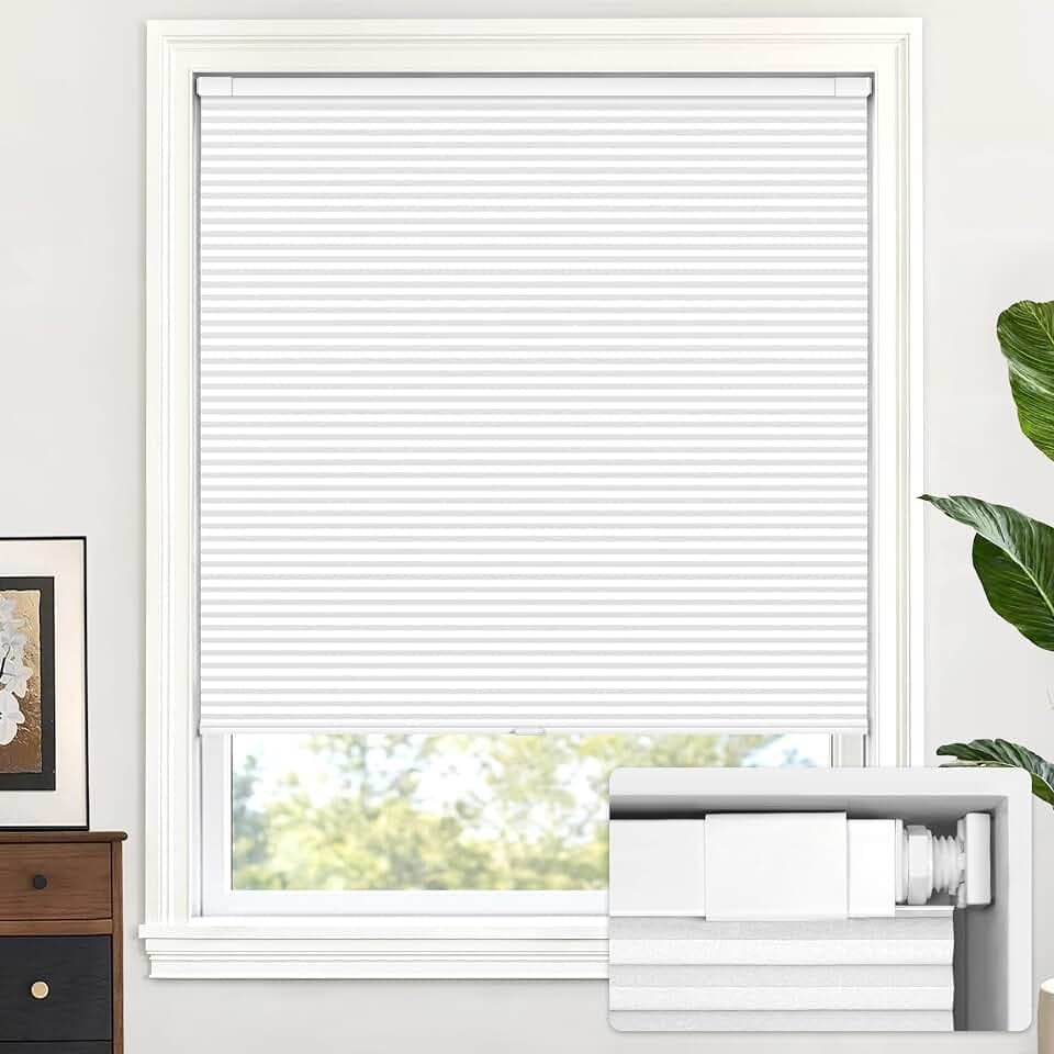 LazBlinds No Drill Cordless Cellular Shades, 29" W × 36" H, Silver White