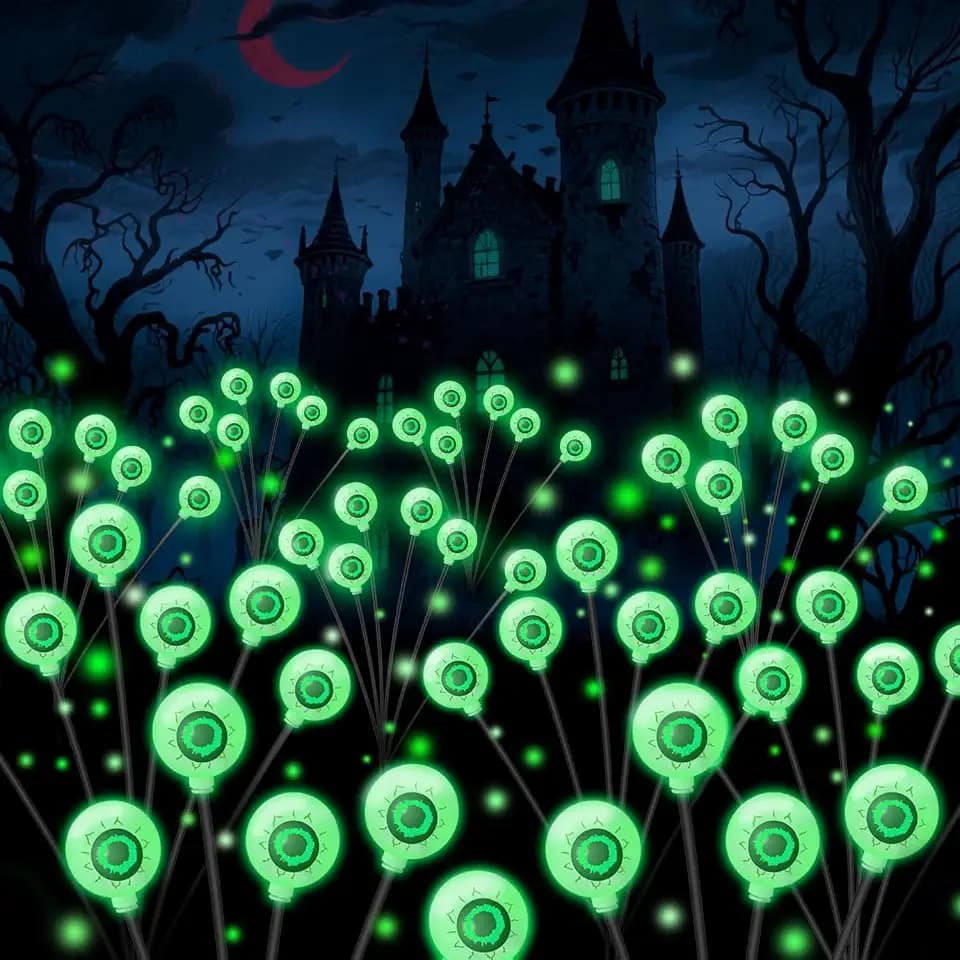 Halloween Decorations Outdoor Solar Lights, 6 Pack 36LED Scary Solar Eyeball Pathway Lights, 2 Modes Waterproof Green Eyeball Swaying Firefly Light for Garden Lawn Yard Pathway