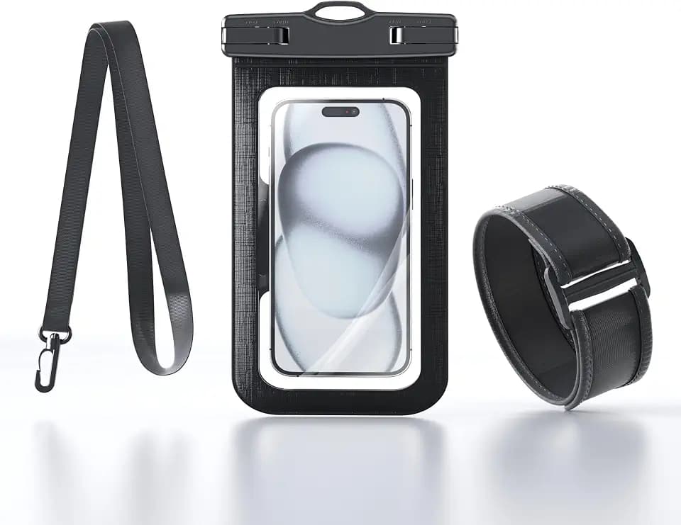 2Pack Waterproof Phone Pouch IPX8 with Armband (1, Black)