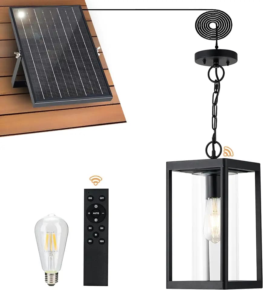 Beionxii 15" Solar Outdoor Pendant Light,Farmhouse Exterior Hanging Lantern