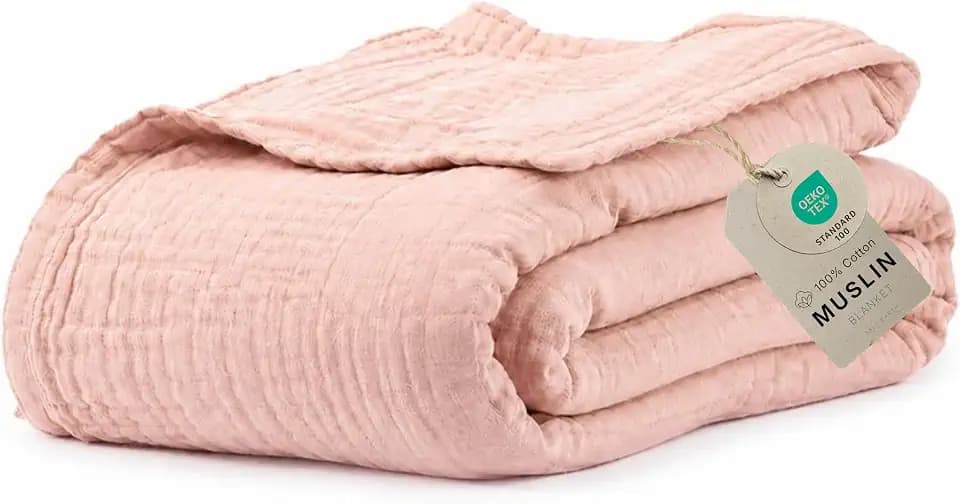 Salt Earth 100% Cotton Gauze 80"X90" Queen 4 Layered Blanket- Rose Dust