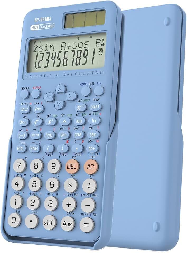 NEWYES Wissenschaftlicher Taschenrechner 401 Funktionen,Blau | 991MS Taschenrechner mit Schutzdeckel, Ideal für Gymnasiasten, Studenten & Ingenieure