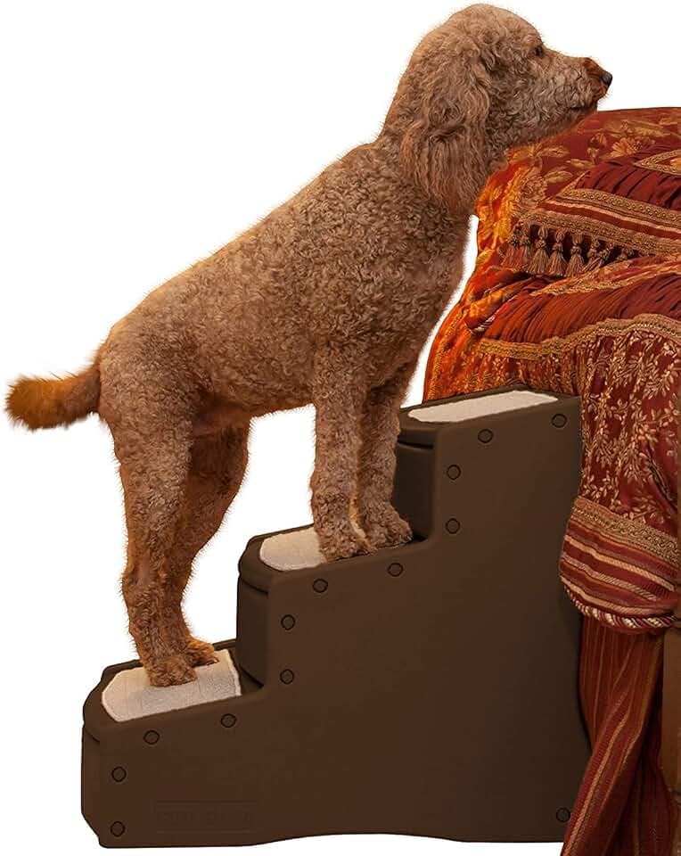 Pet Gear Easy Step III Extra Wide Pet Stairs, 3 Step for Dogs/Cats up to 200 pounds, Removable/Washable Carpet, Easy Assembly (No Tools Required), New Chocolate