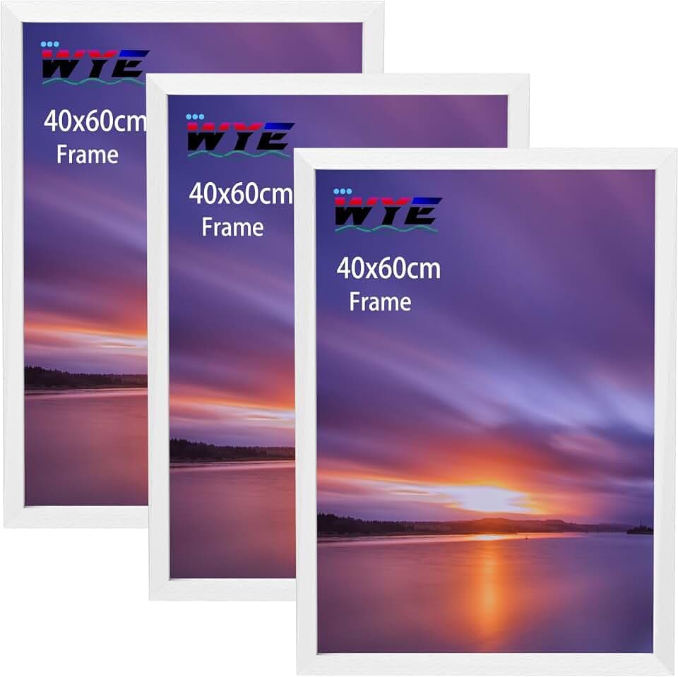 wyewye 40x60 cm Bilderrahmen 3er-Pack Holz, Acryl (nicht Glas) 40x60 cm Fotorahmen für Druck, Zertifikat, Foto, nur an der Wand hängen, Weiß