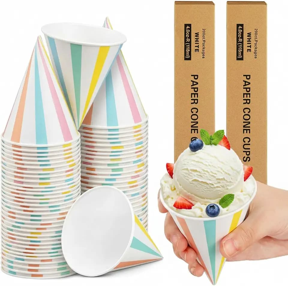 Roshtia 400 Pcs 4 oz Snow Cone Cups Bulk Thicken Disposable Paper Cone Bathroom Cups for Shaved Ice, Slushies Water Cooler Dispenser (Cute)
