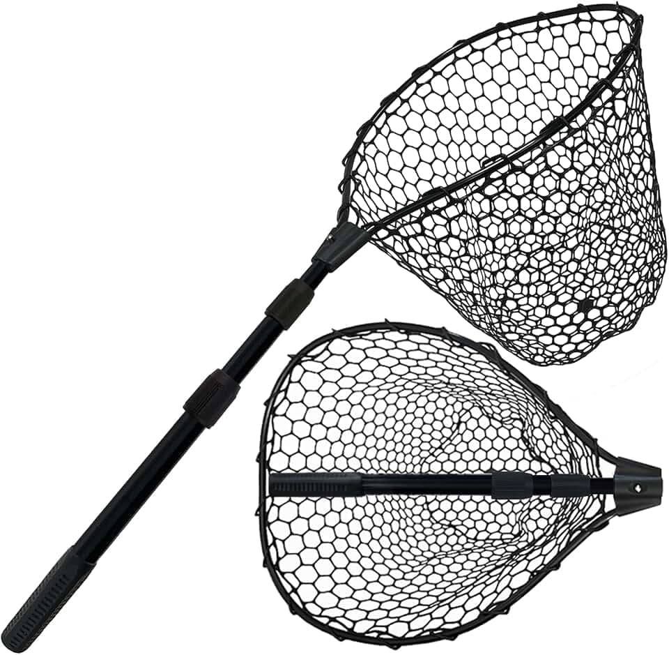 Telescoping Rubber Fishing Net with Handle 64"/46“ Long Silicone Large Fish Landing Net Kayak/Fishpond/Saltwater Extendable Fishing Gear Accessories