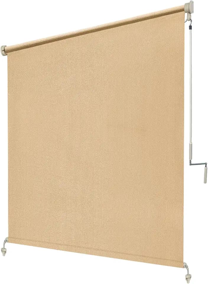 KANAGAWA Outdoor Roller Shade for Patio 7' W X 6' H, Sesame