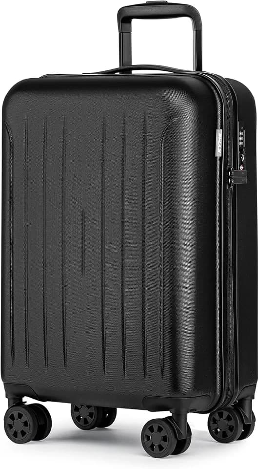 KYME Carry on luggage 22x14x9 Airline Approved Hardshell Suitcase,20",Black