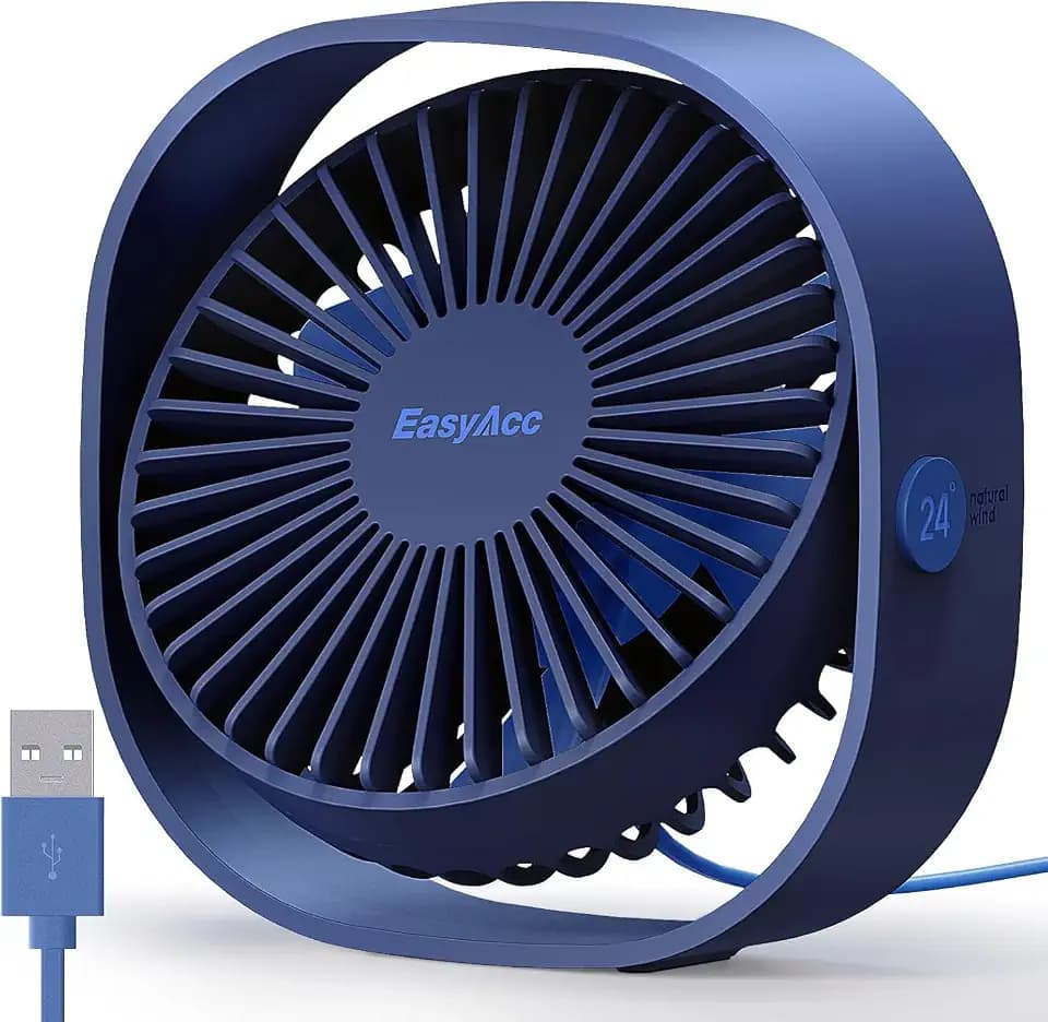 EasyAcc USB Ventilator, Mini Ventilator, Leise USB Tischventilator mit 2 Jahre Garantie, Starker Exquisit Lüfter und 3 Geschwindigkeiten, 360 Grad Drehung Desk Fan für Schreibtisch,Zuhause,Büro - Blau