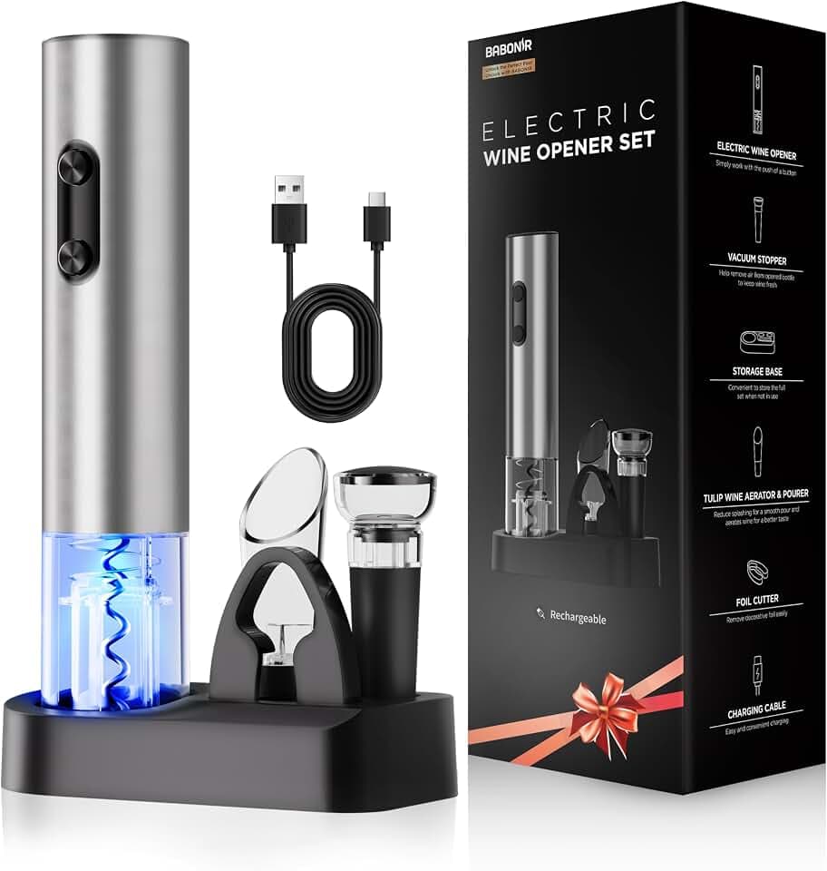 Electric Wine Opener Rechargeable, BABONIR 6-in-1 Wine Gift Set