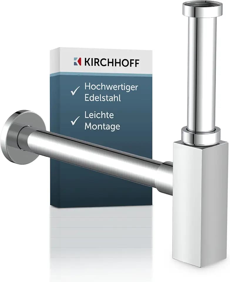 KIRCHHOFF Flaschensiphon Design Siphon, Abfluss, Ablaufgarnitur für Waschbecken und Waschtisch, Geruchsverschluss mit Reinigungsöffnung, Röhrensiphon, Abflussrohr, 98803740, Designsiphon