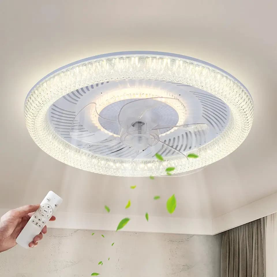 JDONG Deckenventilator mit Beleuchtung und Fernbedienung 54W LED Kristall Deckenleuchte Leise Ventilator mit Timer für Wohnzimmer Esszimmer Schlafzimmer Lampenschirm mit Kristalleffekt