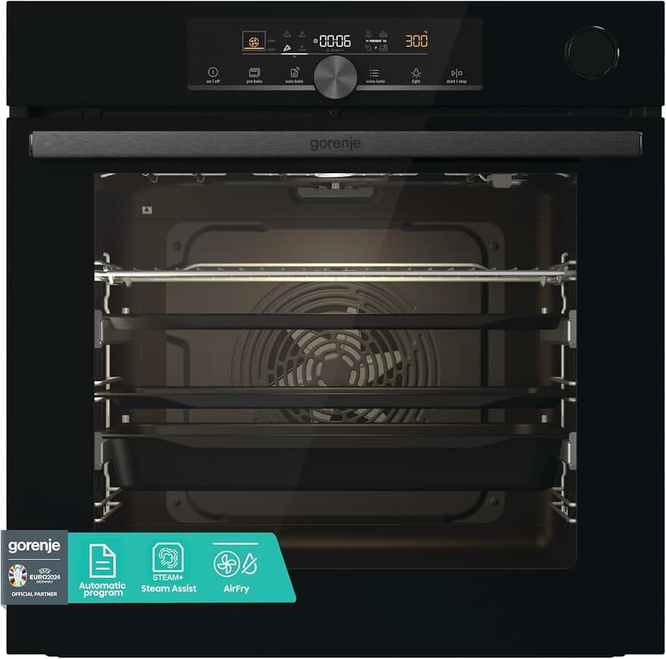 Gorenje 738009 OptiBake Advanced BSA 6747 A04BG Einbau-Backofen / 77L / Hydro/ Heißluft/ AutoBake/ Touch Bedienung/Bratenthermometer/GentleClose & Open/SteamAssist/StepBake/PizzaMode 300°C/ schwarz