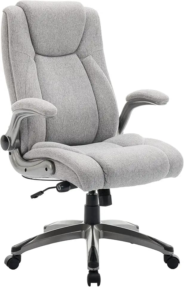 COLAMY Bürostuhl Ergonomisch, Chefsessel mit Hoher Rückenlehne, Ergonomischer 360° Drehstuhl für Büro, Schreibtischstuhl Stoffstuhl mit Verstellbarer Neigungsverschluss, Grau