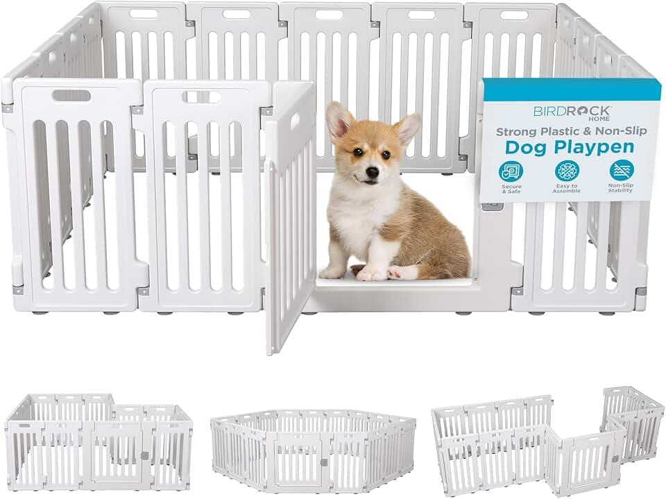 Internet’s Best Dog Playpen with Lockable Door, White, 246.8” x 25.6”