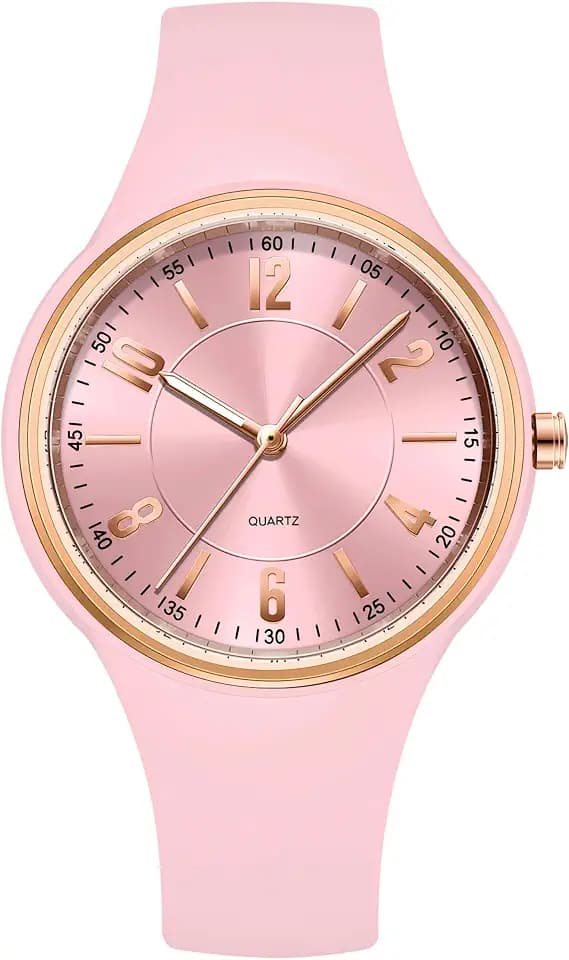 Armbanduhr Mädchen Jungen Kinderuhr Studenten Beleuchted Zeiger Jungendliche Analog Uhr Wasserdicht Outdoor Zeit Lernen für Alter 5-14 Kinder Zeit Lernen Rosa Gold Elegant