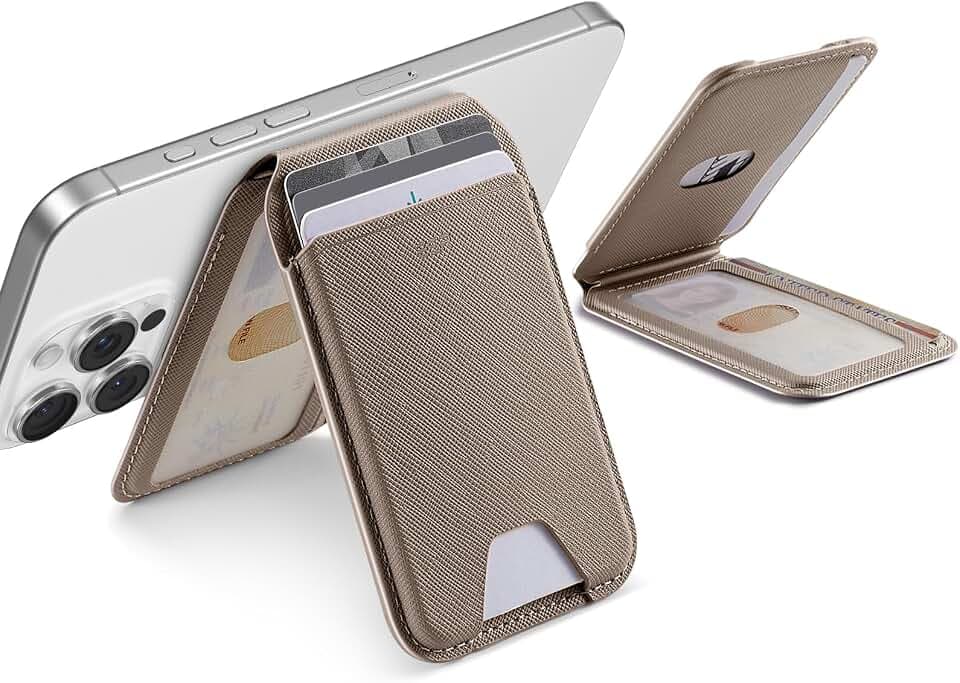 ESR Aura for MagSafe Wallet with Adjustable Stand, RFID Blocking, 5 Card Holder for Phone Case, Slim Magnetic Wallet for iPhone 17e/17/16/15/14/13/12 Series, Not for 13/12 Mini,Taupe