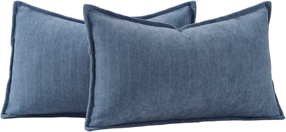MADIZZ Textured Chenille Throw Pillow Covers Pack of 2 Natural Soft Decorative Accent Pillowcases Boho Neutral Couch Throw Pillow for Bed Home Decor for Sofa Livingroom 12x20 inch Dusty Blue