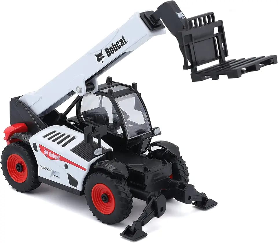 Bburago Bobcat T40.180 SLP Teleskoplader mit Palettenheber: Baufahrzeug im Maßstab 1:50, beweglicher Teleskop-Arm, ab 3 Jahren, 16 cm, weiß-schwarz (18-32087)