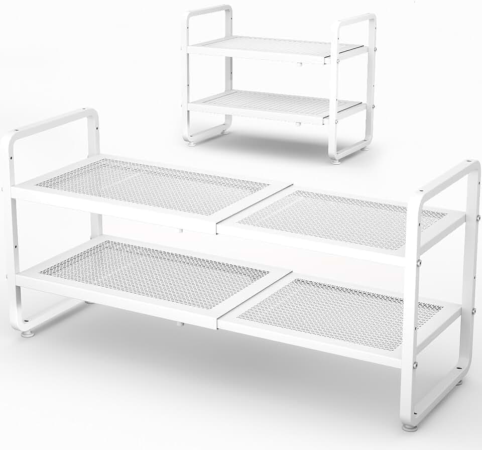 Expandable Metal Shoe Rack for Closet, Entryway & Garage, 2-Tier, White