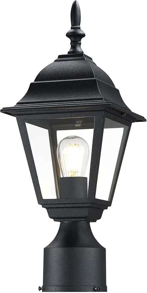 LIT-PaTH Outdoor Post Light, Aluminum Pole Lantern, Black, 1 Pack