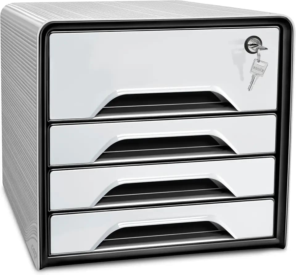 CEP Schubladenbox Secure mit 4 Schubladen und Zylinderschloss 7-311 S, Weiss