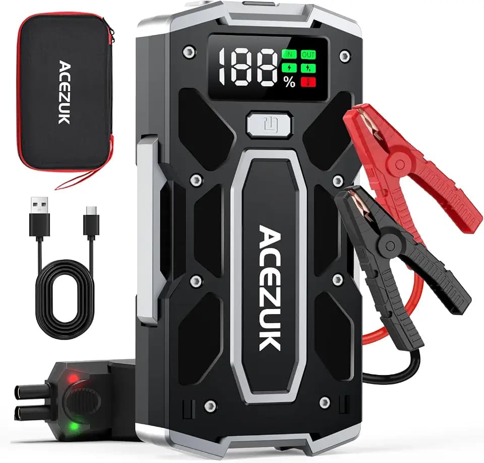 ACEZUK Starthilfe Powerbank 12V (Bis Zu 7,0L Benzin Oder 5,5L Diesel) Auto Starthilfe mit LED-Taschenlampe, großen Bildschirm, Jumper Bildschirm, Autobatterie Booster für SUV Motorrad Rasenmäher 6000A