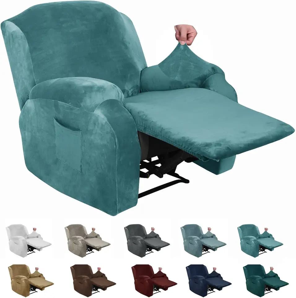 XINEAGE Samt-Schonbezug für Liegestuhl, dehnbar, mit Seitentasche, rutschfester Bezug, Couch, Möbelschutz, elastische Unterseite, 4 Stück