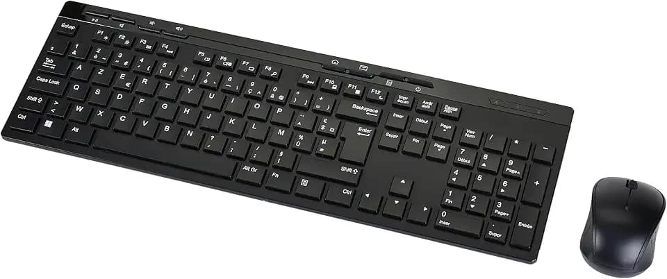 Amazon Basics Full-sized Wireless Keyboard & Mouse Combo, 2,4 GHz USB Receiver, FR Layout, Schwarz