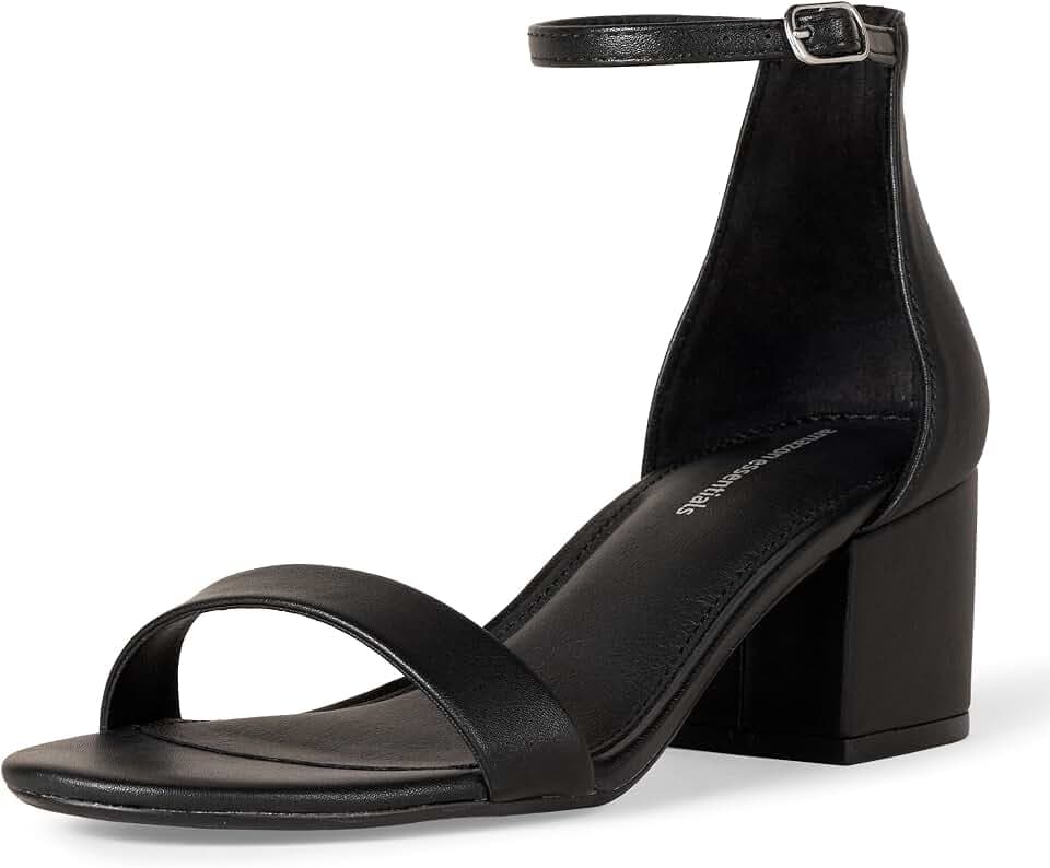 Amazon Essentials Women's Two Strap Heeled Sandals with Adjustable Ankle Strap, Padded Memory Foam Insole