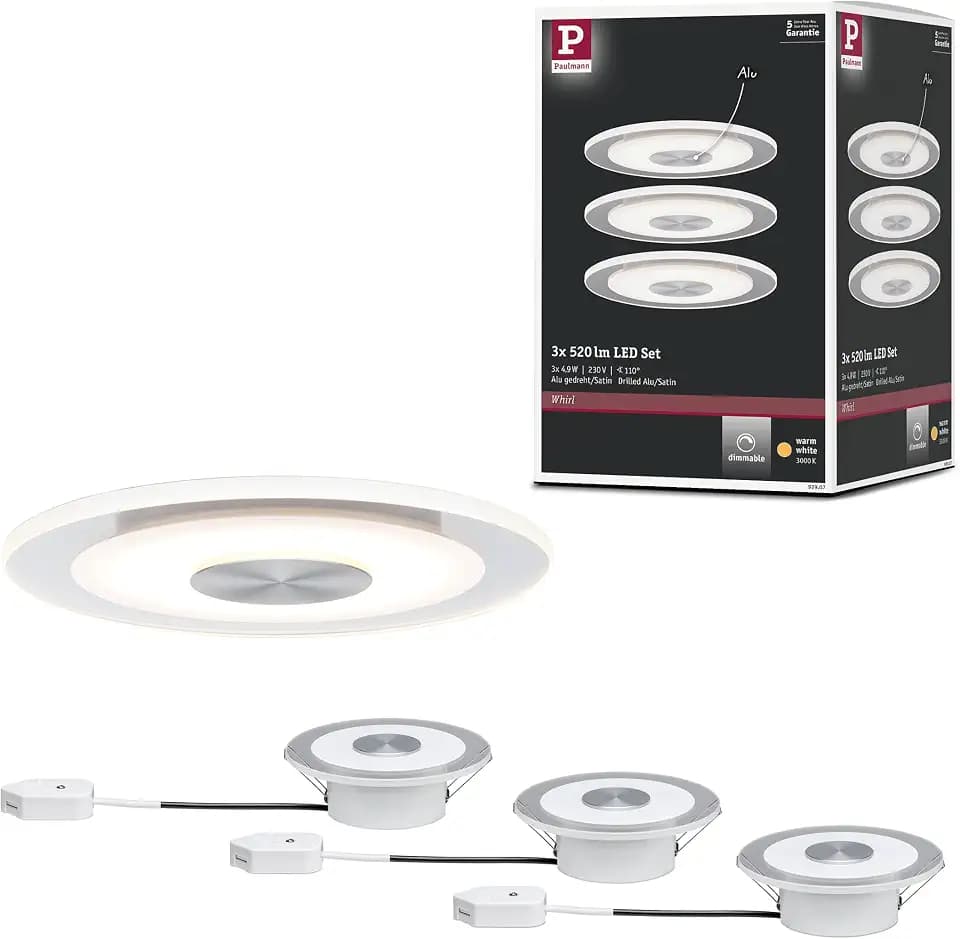 Paulmann 92907 LED Einbauleuchte Whirl rund Einbaustrahler 3x5,5W Deckeneinbauspot Alu Satin Einbaulampe Einbaulicht dimmbar Deckeneinbauleuchte