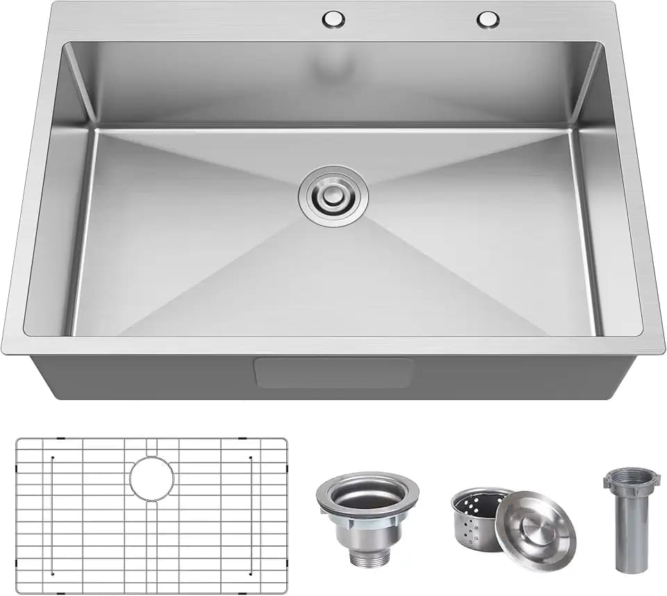 33x22 Drop In Kitchen Sink Stainless Steel Single Bowl