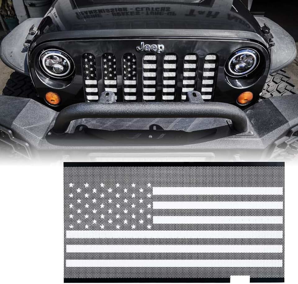 Xprite Grill Insert Compatible with Jeep JK JKU 2007-2018 Black White Flag