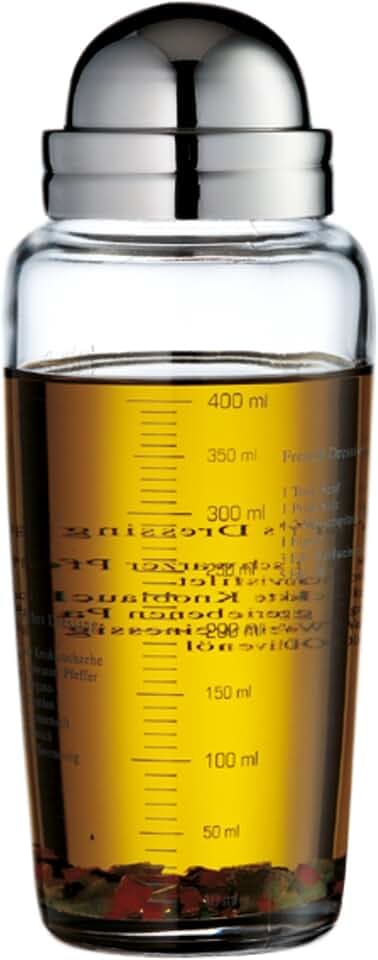 WMF Salat Dressingshaker 400ml, Glasbehälter mit Skalierung, mit 5 aufgedruckte Rezepte, Glas, Cromargan Edelstahl, spülmaschinengeeignet
