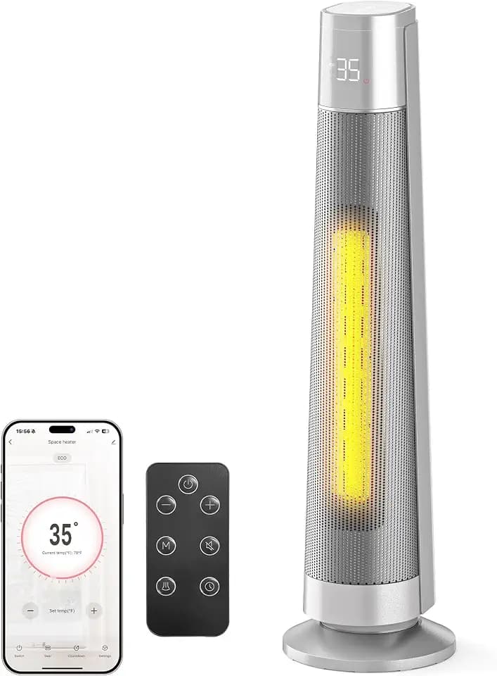 FLANUR Heizlüfter Energiesparend, 2000W PTC Keramik Heizlüfter mit Thermostat, ECO Modus, 12-Std.-Timer, Alexa & Google Assistant, Überhitzungs-Kippschut, 35dB leiser Elektroheizung, 1 Pack + 3 Modi