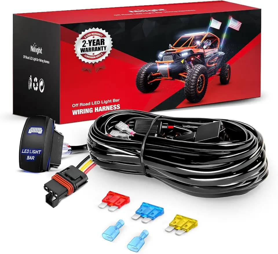 Nilight 14AWG LED Light Bar Wiring Harness Kit with Pulse Power Plug