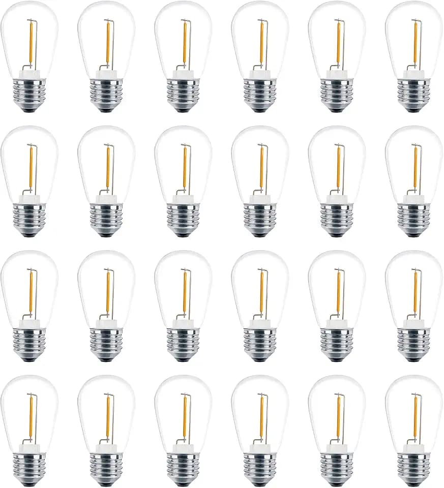 Meconard 24 Pack S14 LED Outdoor String Light Replacement Bulbs, Warm White