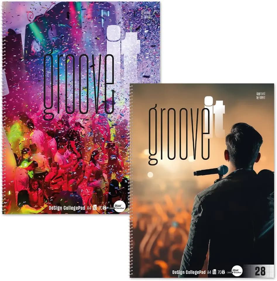 Staufen Collegeblock Groove it - 5 Blöcke je 80 Blatt, Lineatur 28 (5 mm kariert mit Randlinien), DIN A4, 4-fach Lochung, 70 g/m² Papier