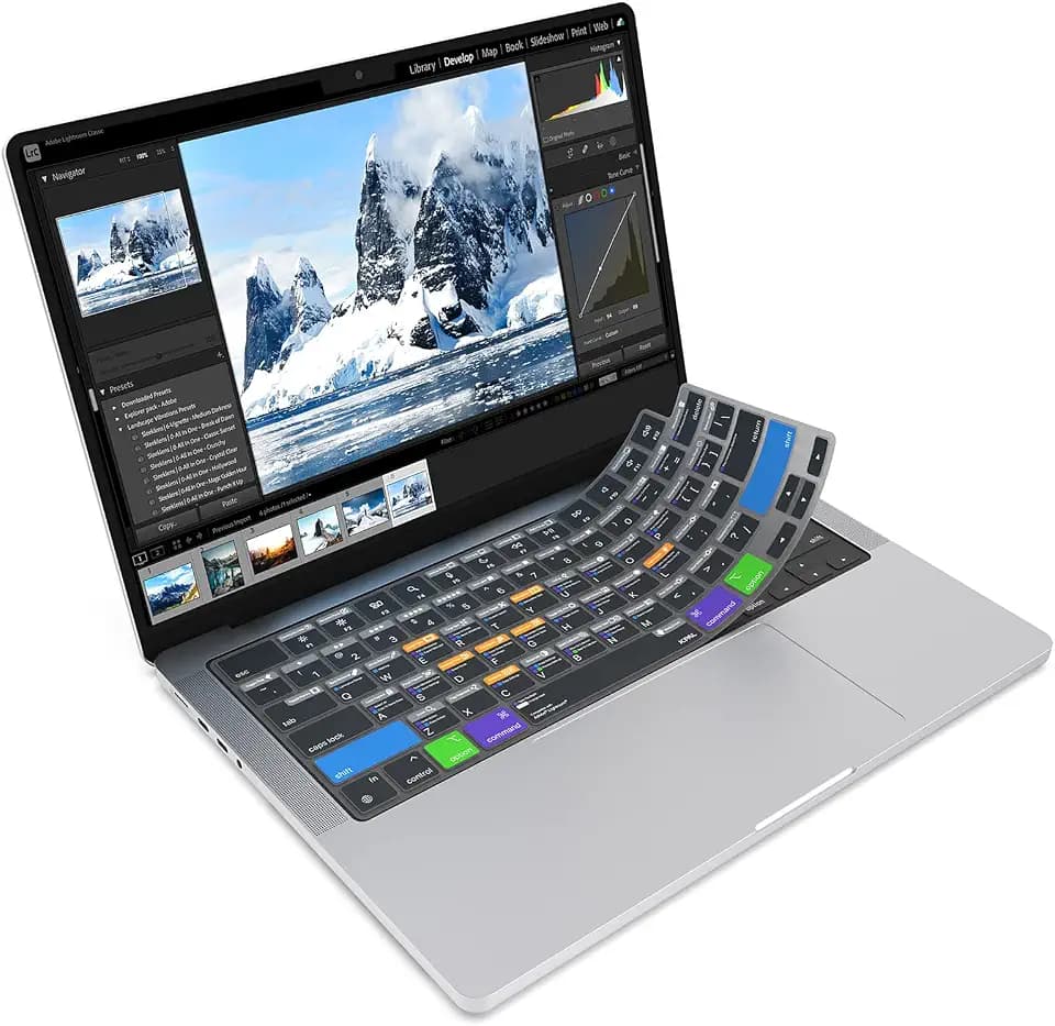 JCPal Adobe Lightroom Shortcut Guide Keyboard Cover for MacBook Pro/Air/Neo