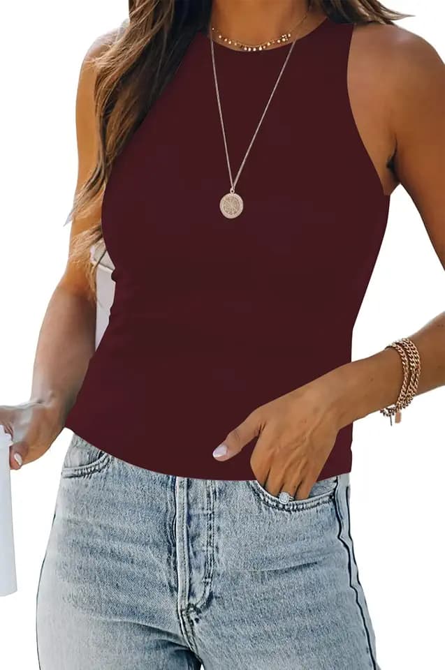 Womens Halter Tops Summer Sleeveless Shirts Sexy High Neck Fitted Tops Racer Back Tank Tops Blouses