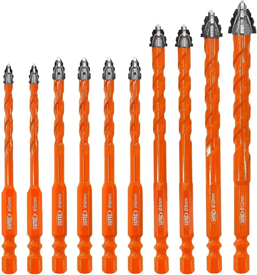 BGTEC Steinbohrer Set 10 tlg. Fliesenbohrer für Beton und Glas 5-12 mm