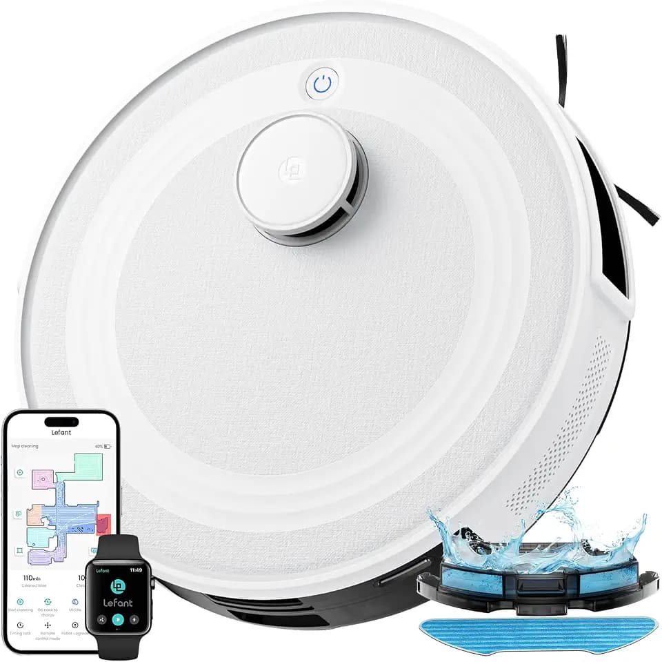 Lefant M2 Saugroboter Mit Wischfunktion, Mehrstufiges Mapping, Staubsauger Roboter mit No-Go-Zonen, 6000 Pa Steuerung über APP/Alexa, 2.4G/5GHz Wi-Fi, für Tierhaare, Teppiche und Hartböden