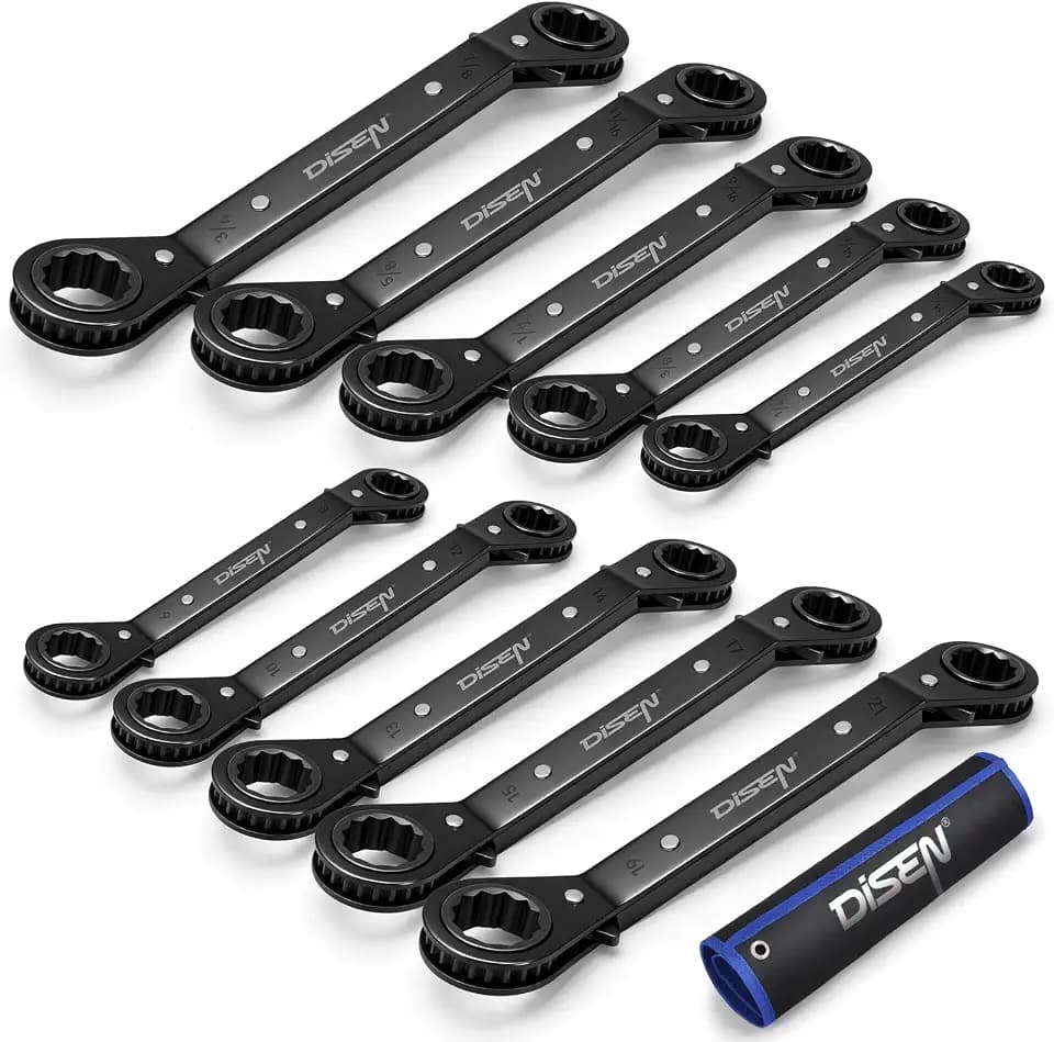 DISEN 10-Piece Double Offset Box End Reversible Ratcheting Wrench Set