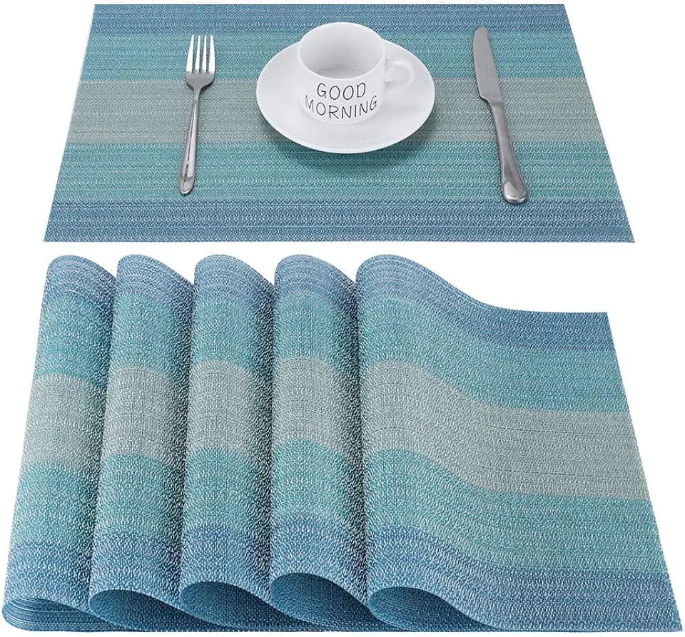 CHAOCHI Platzsets Abwischbar Tischsets 6er Set Platzset Blau PVC Hitzebeständig Platzdeckchen Vinyl Tischmatten Schmutzabweisend Platzmatten für Zuhause Restaurant Küche Speisetisch,30x45cm