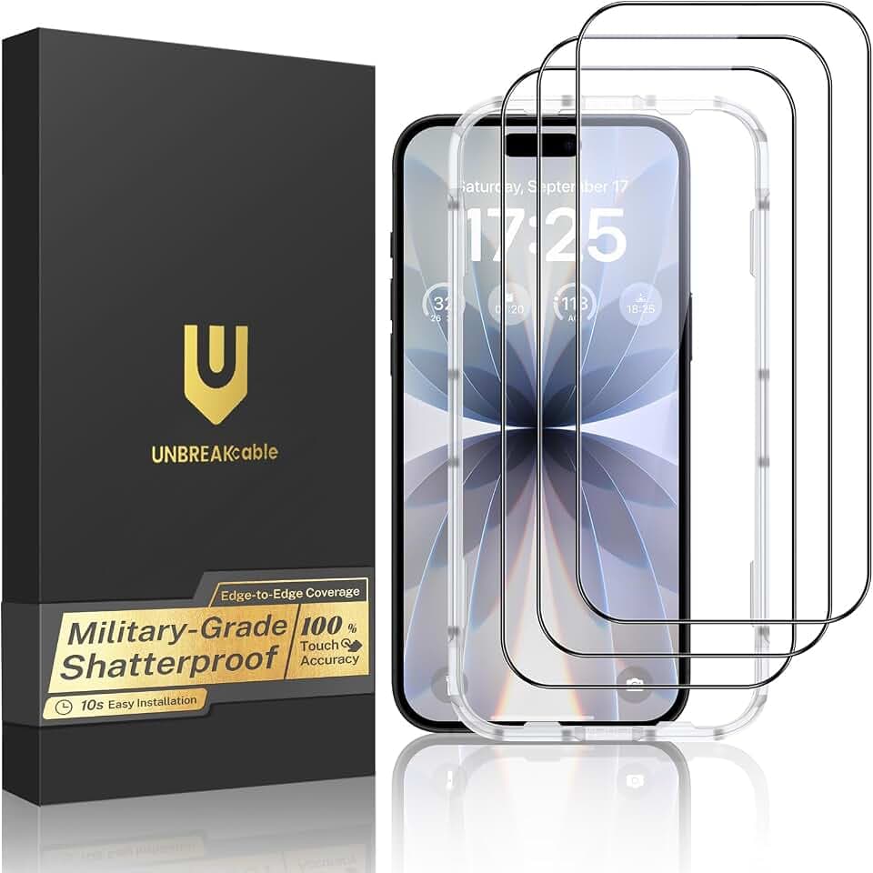 UNBREAKcable 3-Pack Screen Protector for iPhone 17, Full Coverage