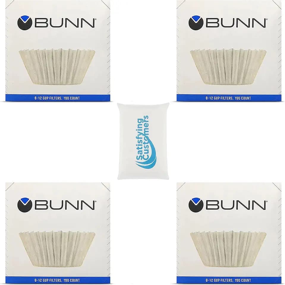 BUNN Coffee Filter – 4 PK - 100 PCS per Pack – Taller – Flat Bottom Liner – Quality Paper for Most Coffee Makers – Aromatic Brew – with Satisfying Customers Travel Tissue Pack (4PK)