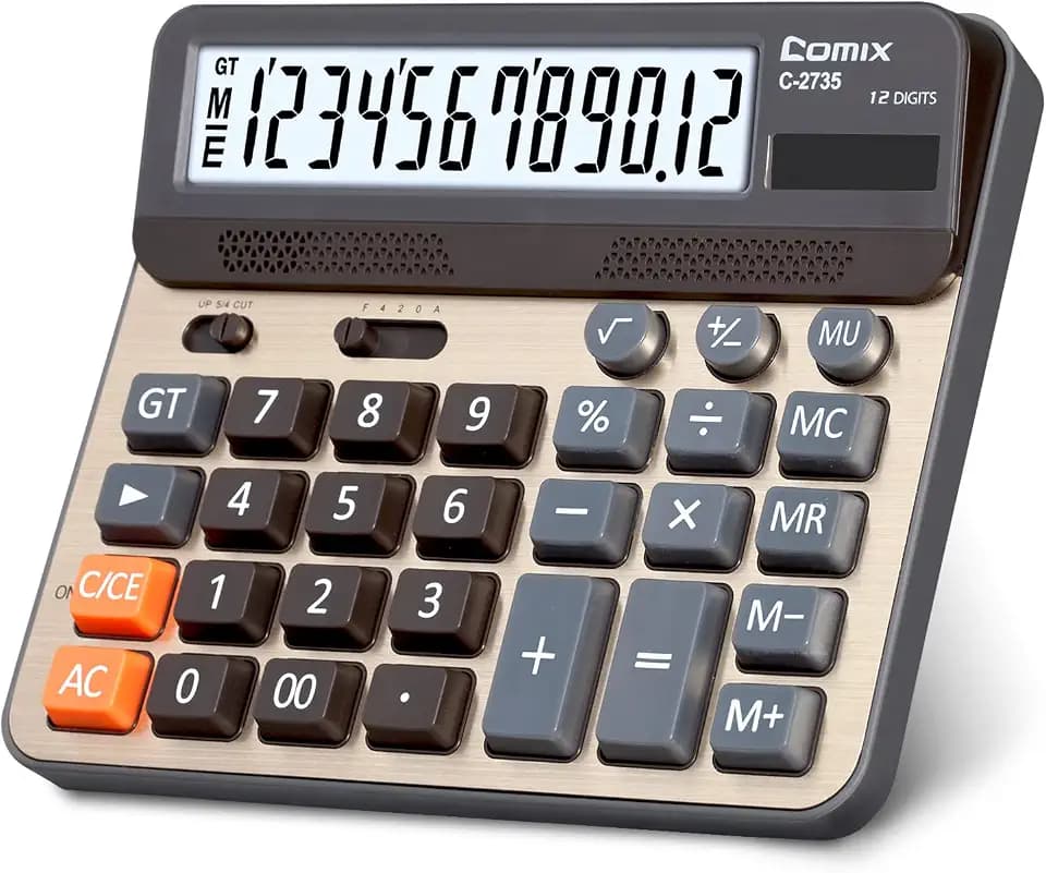 Comix Desktop Calculator, 12 Digits Large Button Desk Calculator, Gold