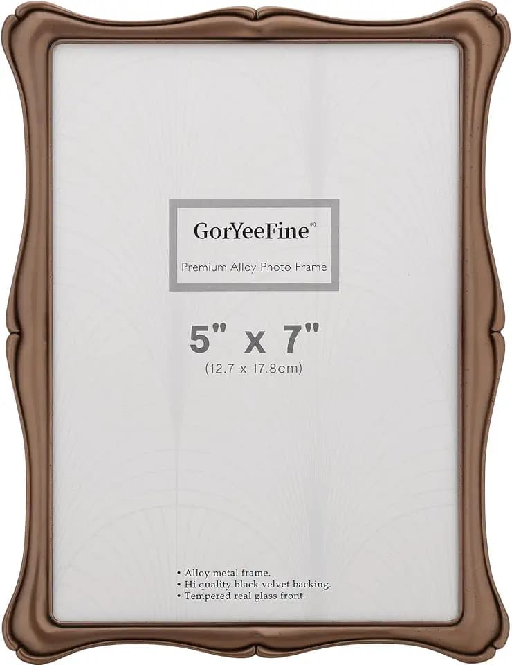 5x7'' Premium Alloy Bronze Picture Frame -Luxury High-End Decorative Vintage Style Frame 7x5'',with Real Glass and Soft Velvet Backing,for Tabletop or Wall Hanging