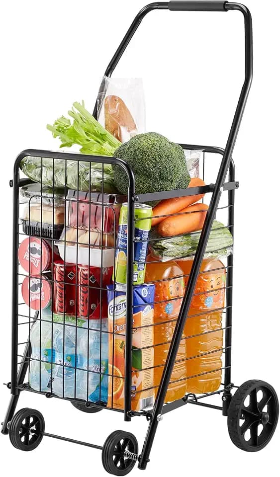 VEVOR Einkaufswagen zusammenklappbarer Einkaufstrolley mit Schwenkrädern & 40,8 kg großer Tragkraft, 39 L Einkaufsroller Wäschewagen für Wäsche Einkaufen Camping Lebensmittel Gepäck Schwarz
